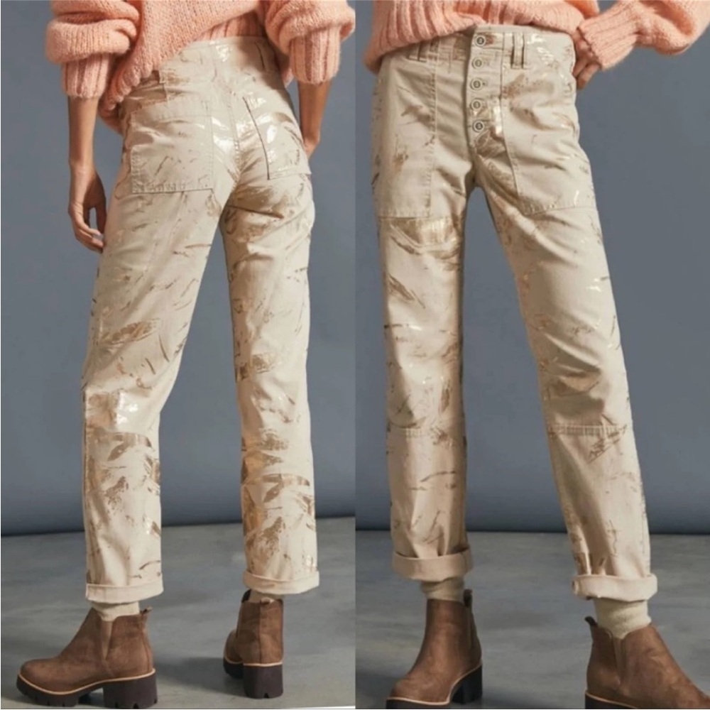 Anthropologie The Wanderer Gold Paint Brush Utility Pant 26